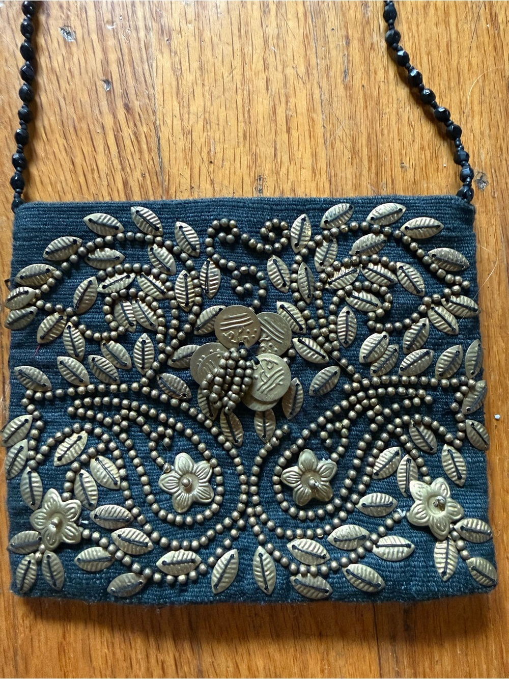VTG Moyna Evening Bag | Beaded Glass Strap & Metal Floral Embellishments